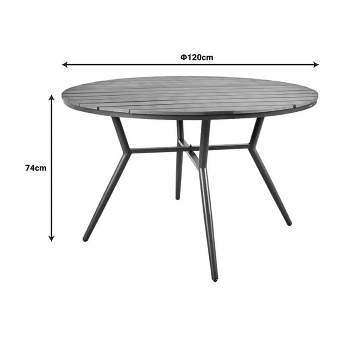 Appa pakoworld aluminum and plywood table in anthracite shade D120x74cm