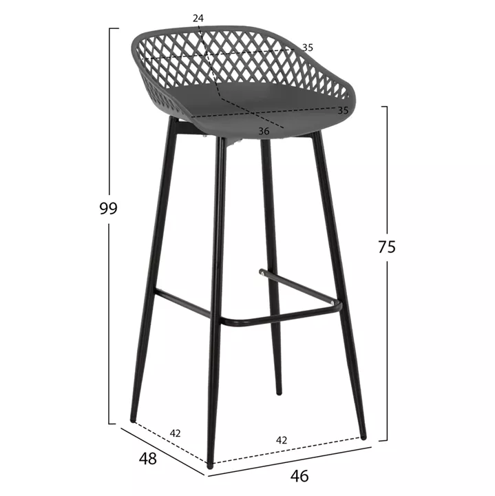 BAR STOOL AVAYA HM8686.20 GREY POLYPROPYLENE-BLACK METAL LEGS 46x48x99Hcm.