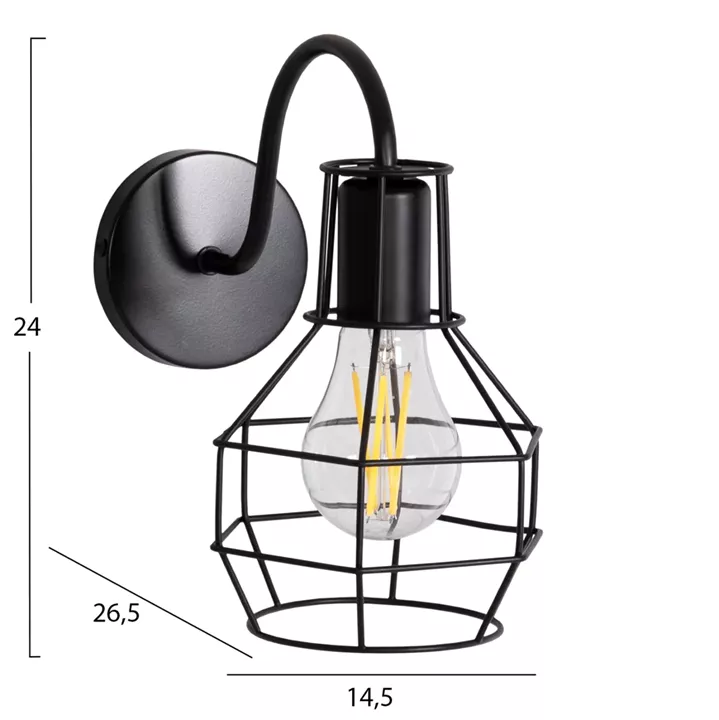 WALL SCONCE MILID2 HM4479 METAL IN BLACK 14.5x26.5x24Hcm.