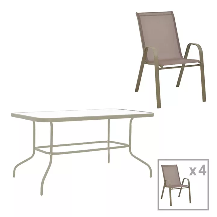 Dining table Valor-Calan pakoworld set of 5 pieces metal champagne-glass 110x60x70cm