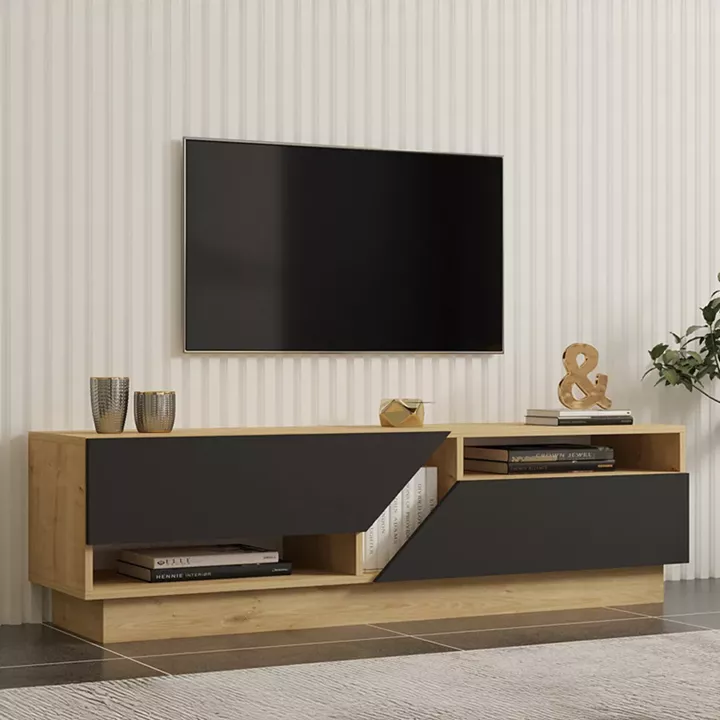 Cogo pakoworld TV cabinet in oak - anthracite shade 160x40x45cm