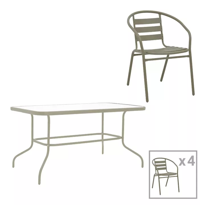 Dining table Tade-Valor pakoworld 5pcs metal-glass in champagne color 110x60x70cm