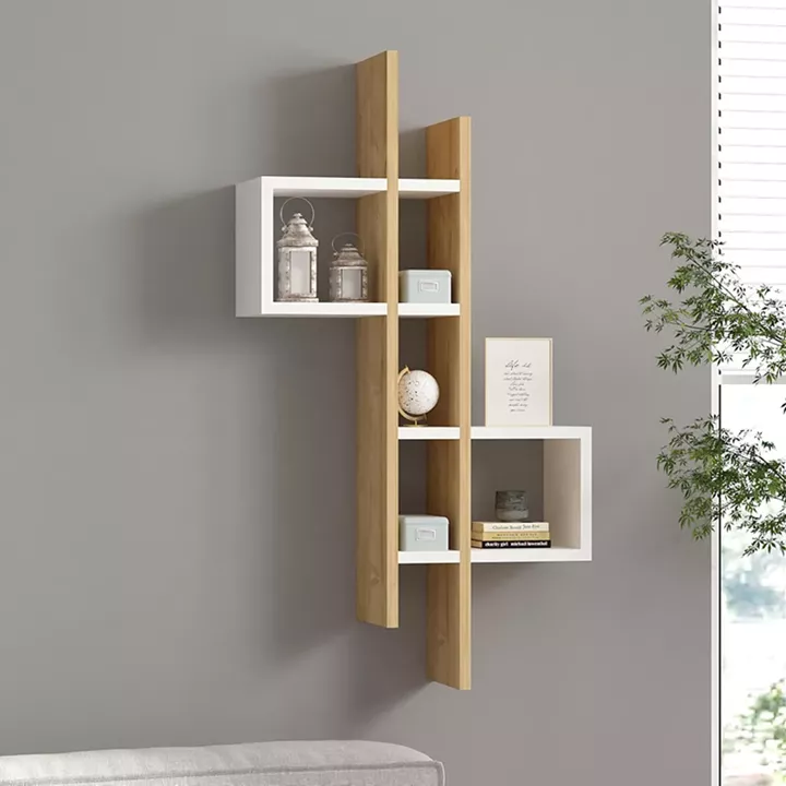 Ραφιέρα τοίχου Garel pakoworld σε oak-λευκή απόχρωση 53,8x19,6x108εκ
