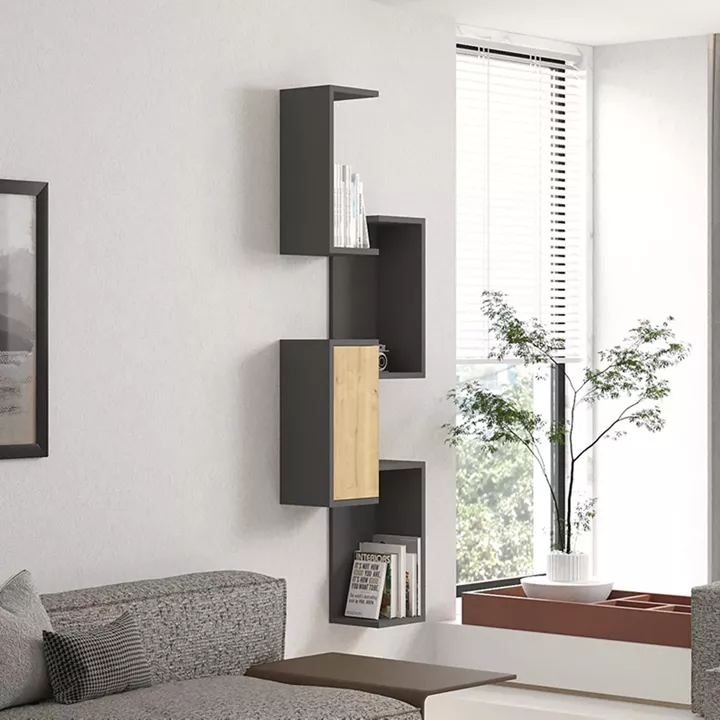Kongo pakoworld wall shelf in oak-anthracite shade 44x20x159cm