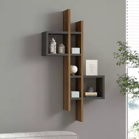Garel pakoworld wall shelf in walnut-anthracite shade 53.8x19.6x108cm