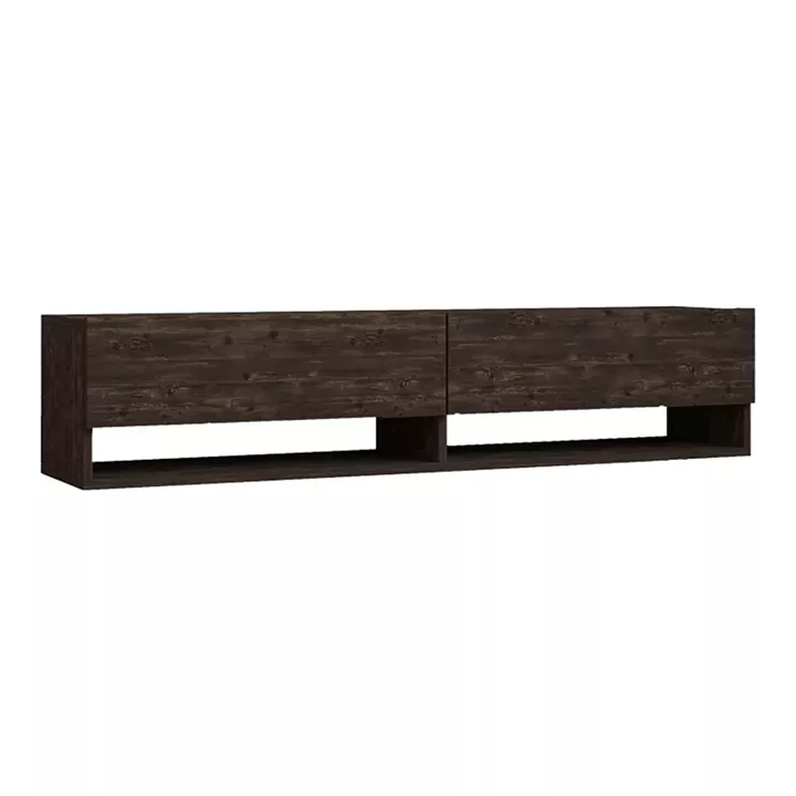 Melosa pakoworld wall-mounted TV cabinet in dark walnut shade 141x30x31cm
