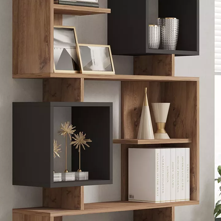 Βιβλιοθήκη Cubix pakoworld σε sonoma-ανθρακί απόχρωση 90x24,6x171,90εκ