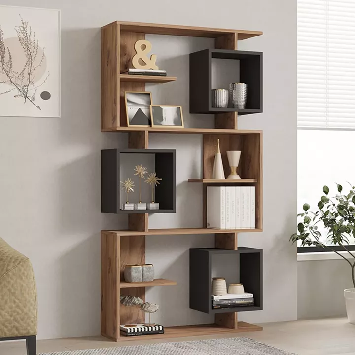 Βιβλιοθήκη Cubix pakoworld σε sonoma-ανθρακί απόχρωση 90x24,6x171,90εκ