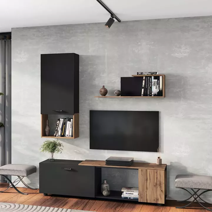 Living room complex Poelfy pakoworld  in dark grey-oak color 170x37.5x42cm