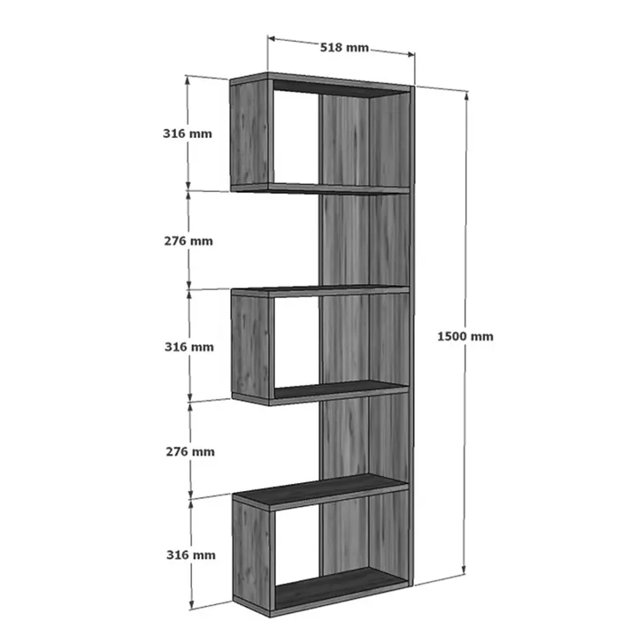 Cascade pakoworld bookcase in oak shade 51.8x22x150cm