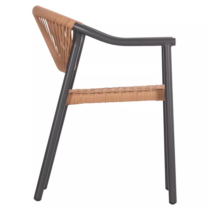 DINING ARMCHAIR KERLY HM6050.10 ALUMINUM IN DARK GREY--P.E.RATTAN IN BEIGE COLOR 54x58.5x76Hcm