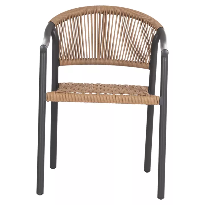 DINING ARMCHAIR KERLY HM6050.10 ALUMINUM IN DARK GREY--P.E.RATTAN IN BEIGE COLOR 54x58.5x76Hcm