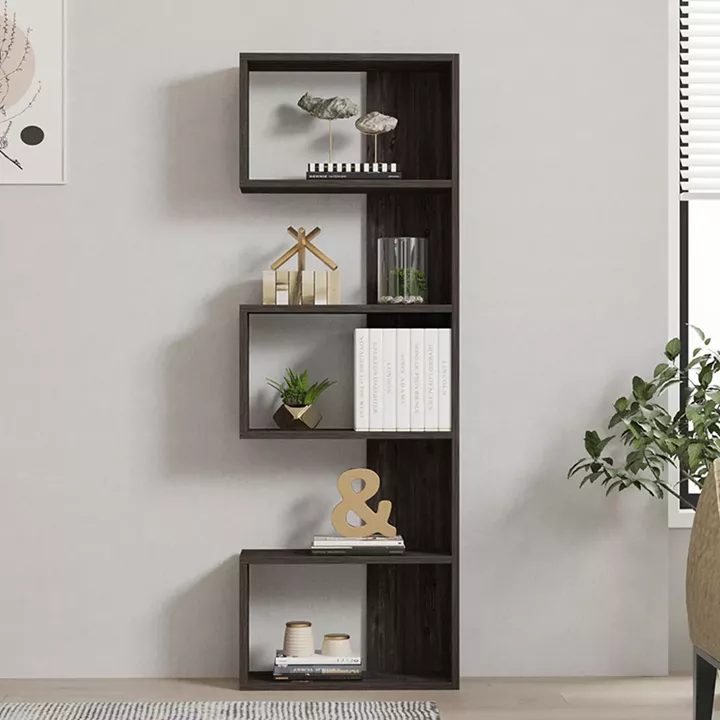 Cascade pakoworld bookcase in dark walnut shade 51.8x22x150cm