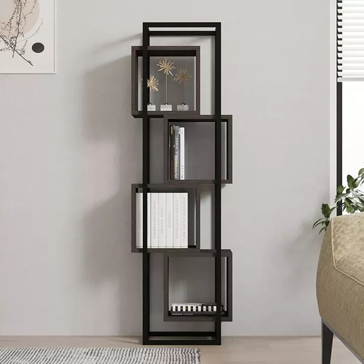 Βιβλιοθήκη Gridur pakoworld σε σκούρο καρυδί απόχρωση 44x29x140εκ