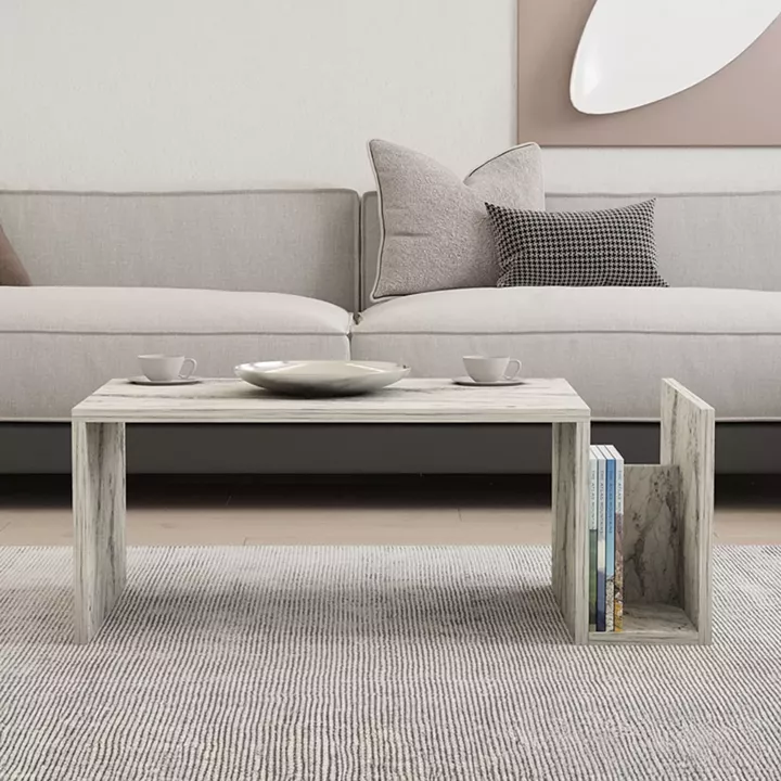 Poko pakoworld coffee table in white-grey marble color 86.8x50x32.4cm