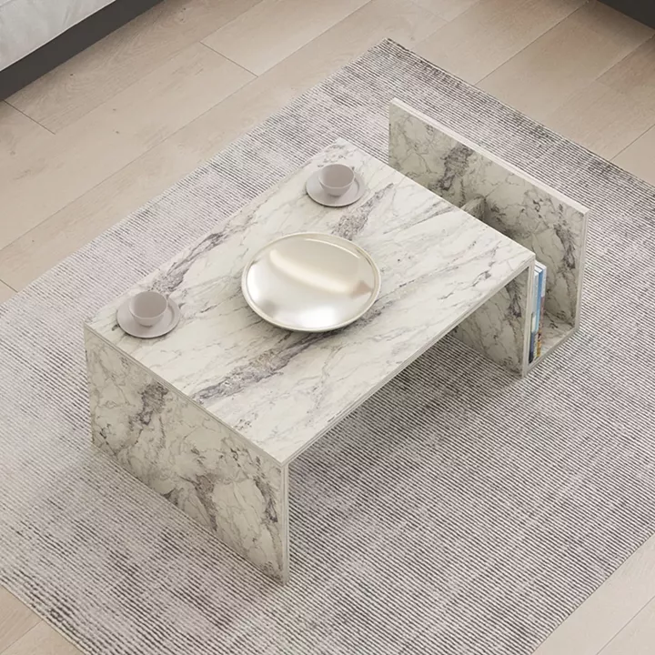 Poko pakoworld coffee table in white-grey marble color 86.8x50x32.4cm