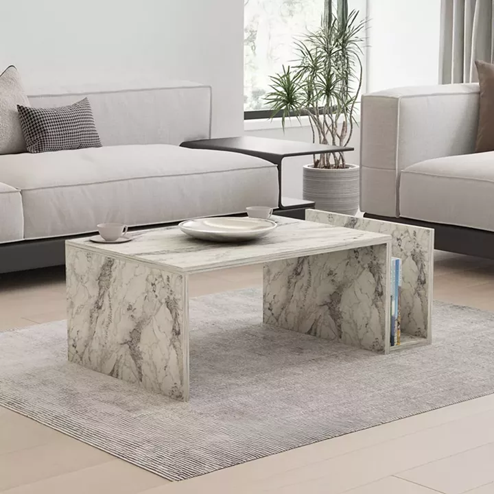 Poko pakoworld coffee table in white-grey marble color 86.8x50x32.4cm