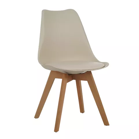Chair Gaston pakoworld pp-pu in cappuccino color with natural colored wooden leg 48.5x53.5x83cm