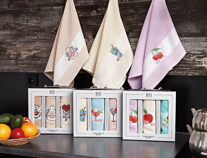 Beauty Home Ποτηρόπανα σετ 3τμχ Fruits Art 8286 40x60 Εκρού,Σιέλ,Ροζ
