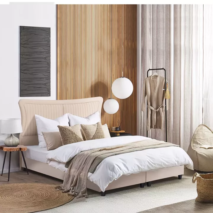 DOUBLE BED NESTOR HM715 BEIGE VELVET FOR MATTRESS 160x200cm.