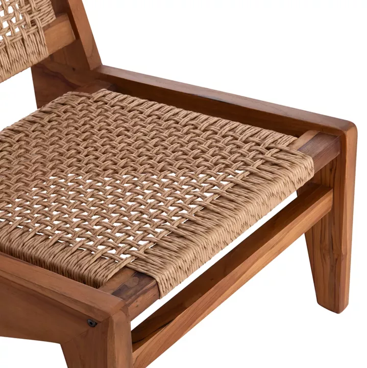 LOUNGE CHAIR LUKILLA HM9913 TEAK WOOD IN NATURAL--SYNTHETIC ROPE IN BEIGE 55.5x74x65Hcm.