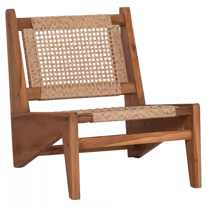 LOUNGE CHAIR LUKILLA HM9913 TEAK WOOD IN NATURAL--SYNTHETIC ROPE IN BEIGE 55.5x74x65Hcm.