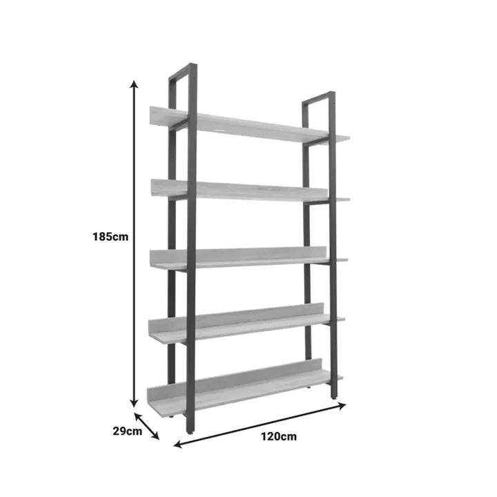 Almond pakoworld bookcase in oak-black shade 120x29x185cm