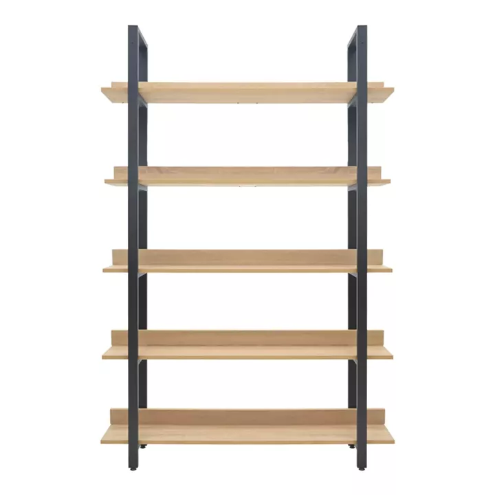 Almond pakoworld bookcase in oak-black shade 120x29x185cm