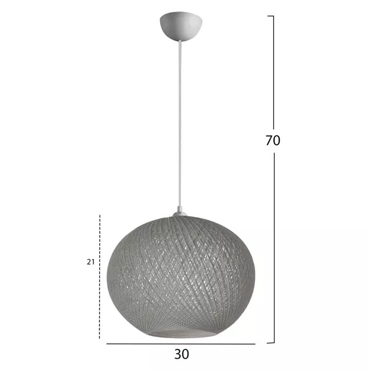 PENDANT CEILING LAMP HM7625.01 GREY SLIGHTLY OVAL-SHAPED SPHERE, KNITTED ROPE, INDOORS