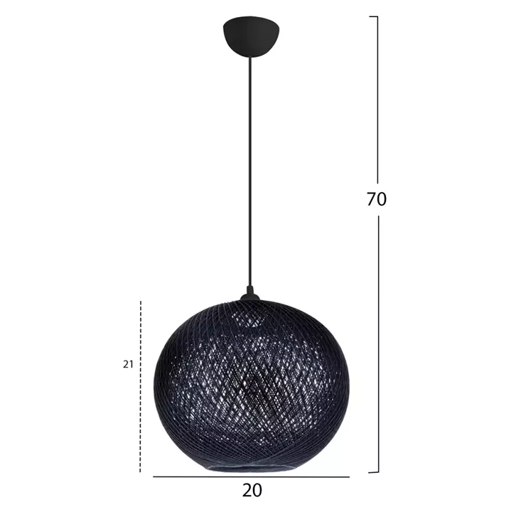 PENDANT CEILING LAMP HM7626.03 BLACK SPHERE, KNITTED ROPE, INDOORS