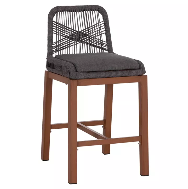 BAR STOOL MEDIUM HEIGHT HOWARD HM5791.22 ALUMINUM IN BROWN--DARK GREY ROPE 47.5x55x94.5Hcm.
