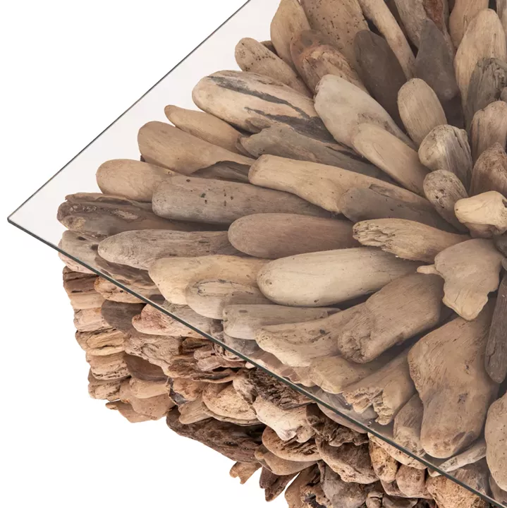 ΤΡΑΠΕΖΙ ΣΑΛΟΝΙΟΥ ΤΕΤΡΑΓΩΝΟ SPARROW HM9961 DRIFTWOOD--ΓΥΑΛΙ 75x75x51Υεκ.