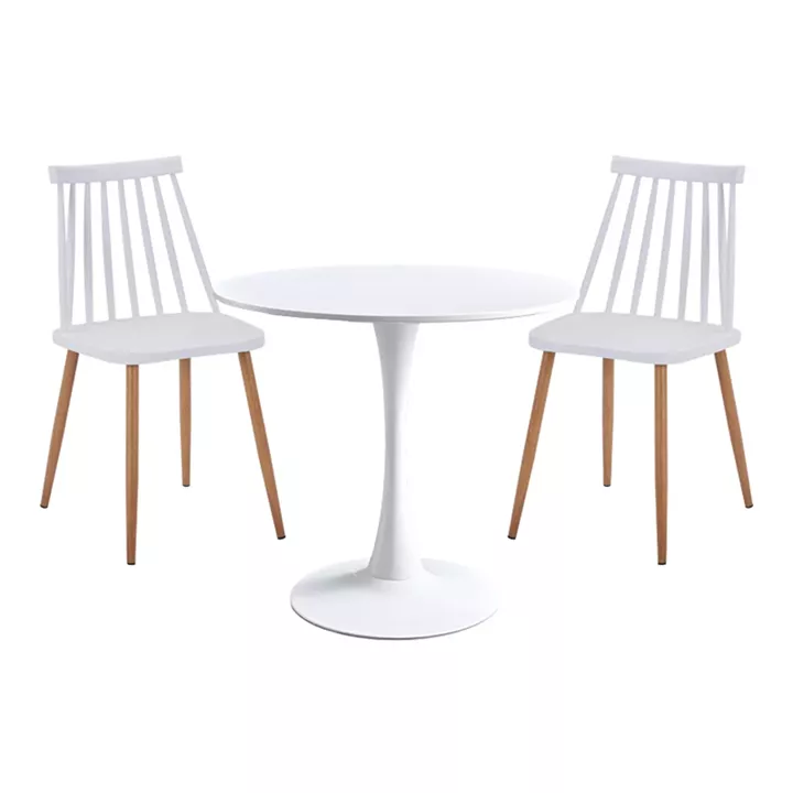 Elijah-Aurora I pakoworld dining table set of 3 pp in white color with natural legs Φ60x74cm