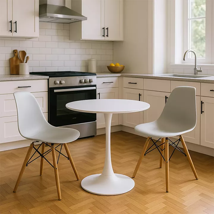 Elijah-Julita pakoworld dining table set of 3 pp-pu in white color with natural legs Φ60x74cm
