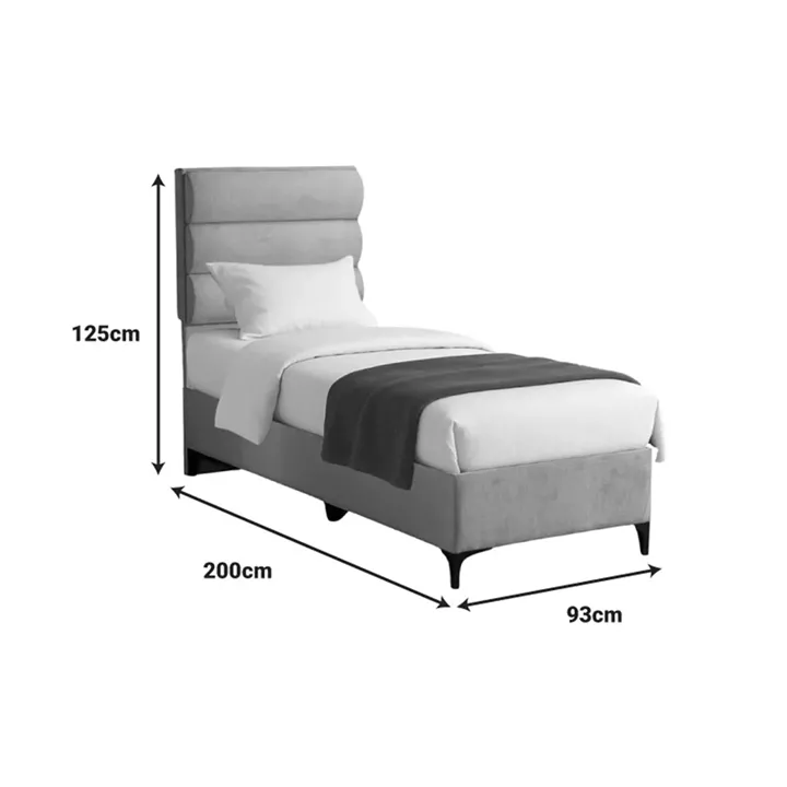 Limit pakoworld fabric bed in light grey shade 90x200cm