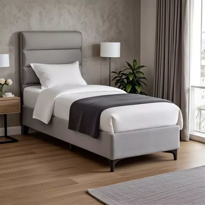 Limit pakoworld fabric bed in light grey shade 90x200cm