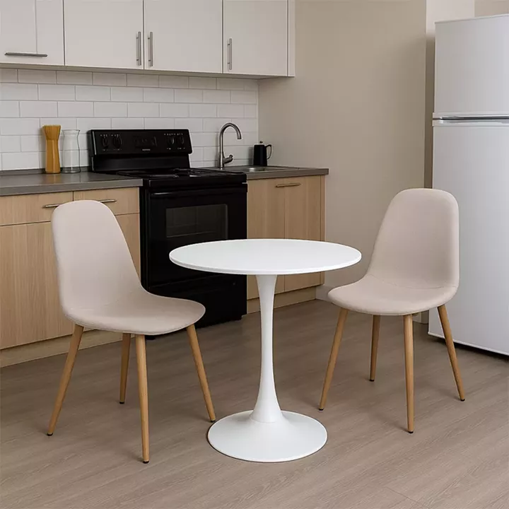 Elijah-Bella pakoworld dining table set of 3 in white-beige color Φ60x74cm