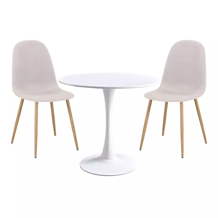 Elijah-Bella pakoworld dining table set of 3 in white-beige color Φ60x74cm