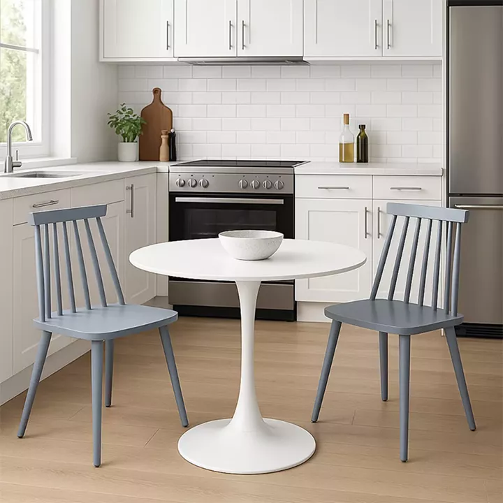 Elijah-Aurora I pakoworld dining table set of 3 pp in white-grey color Φ60x74cm