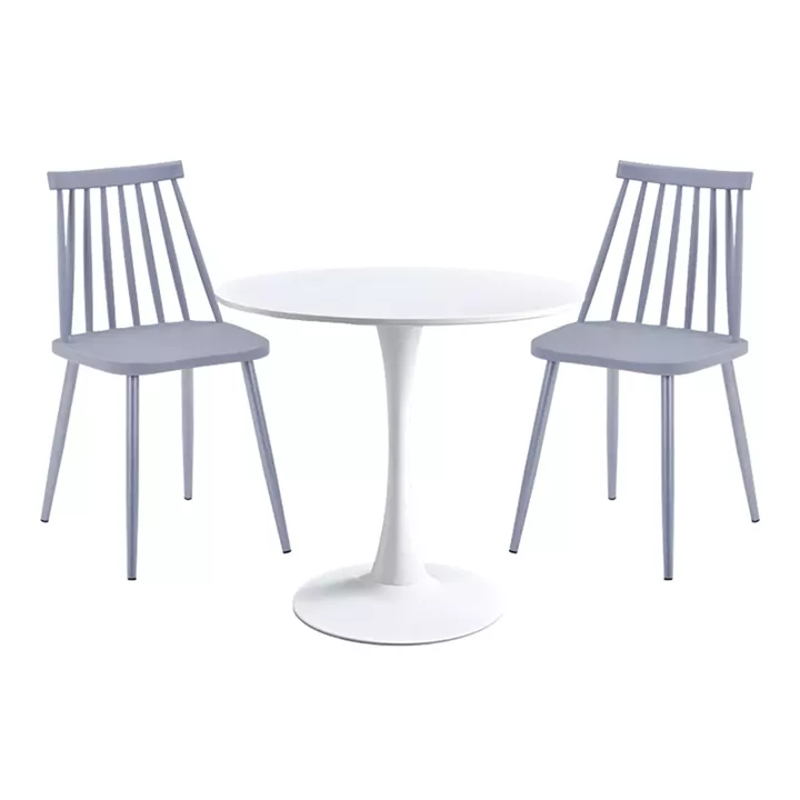 Elijah-Aurora I pakoworld dining table set of 3 pp in white-grey color Φ60x74cm