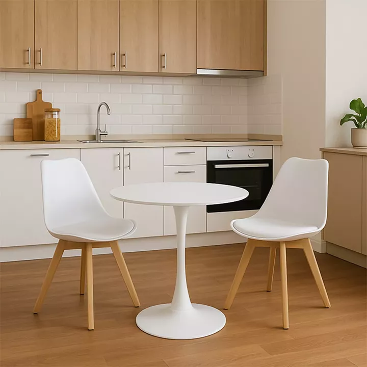 Elijah-Gaston pakoworld dining table set of 3 pp-pu in white color with natural legs Φ60x74cm