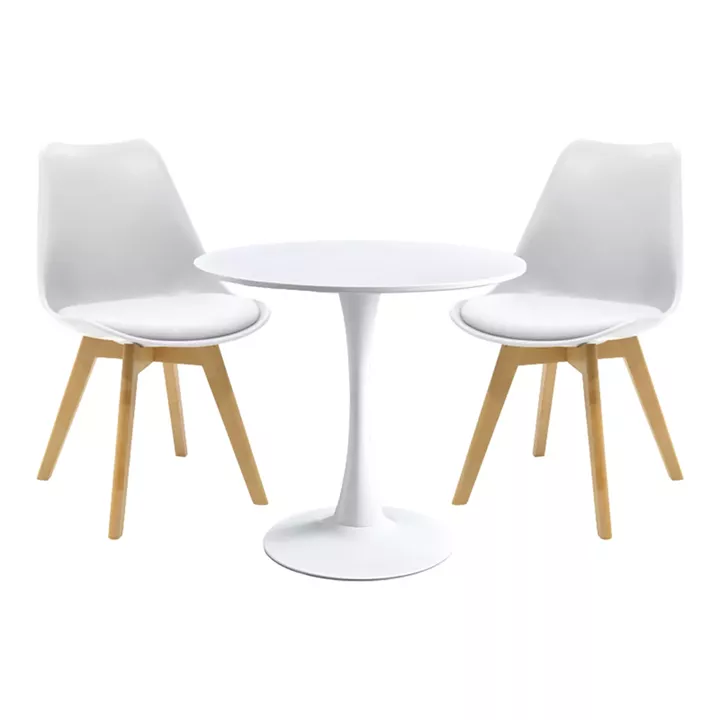 Elijah-Gaston pakoworld dining table set of 3 pp-pu in white color with natural legs Φ60x74cm