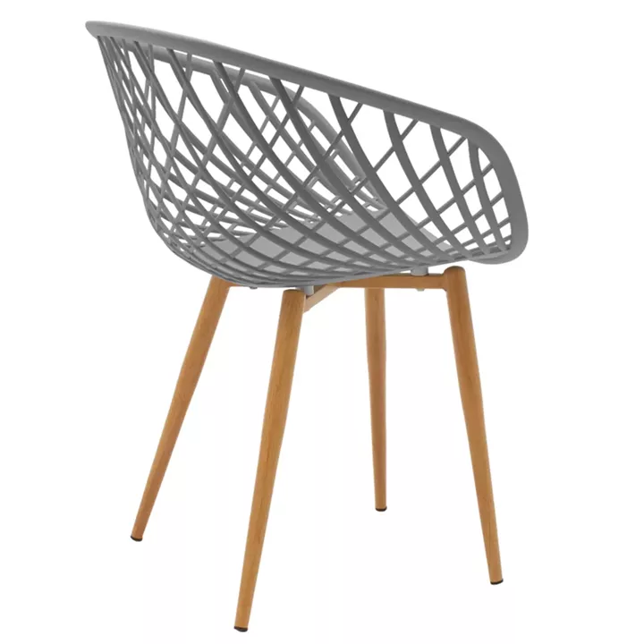 Elijah-Ezra pakoworld dining table set of 3 pp-pu in grey-white color with natural legs Φ60x74cm