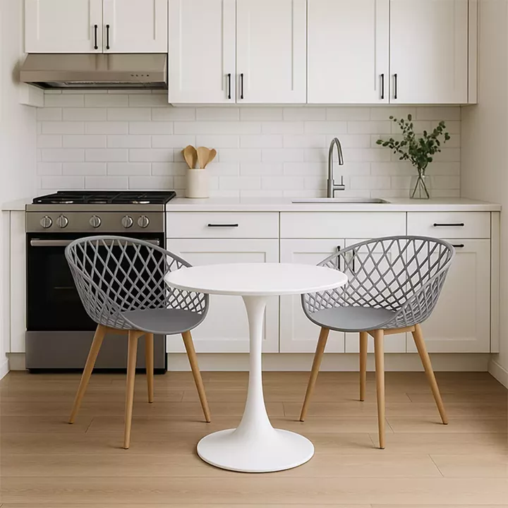 Elijah-Ezra pakoworld dining table set of 3 pp-pu in grey-white color with natural legs Φ60x74cm