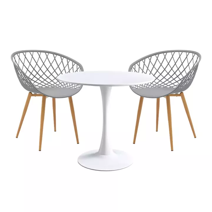 Elijah-Ezra pakoworld dining table set of 3 pp-pu in grey-white color with natural legs Φ60x74cm
