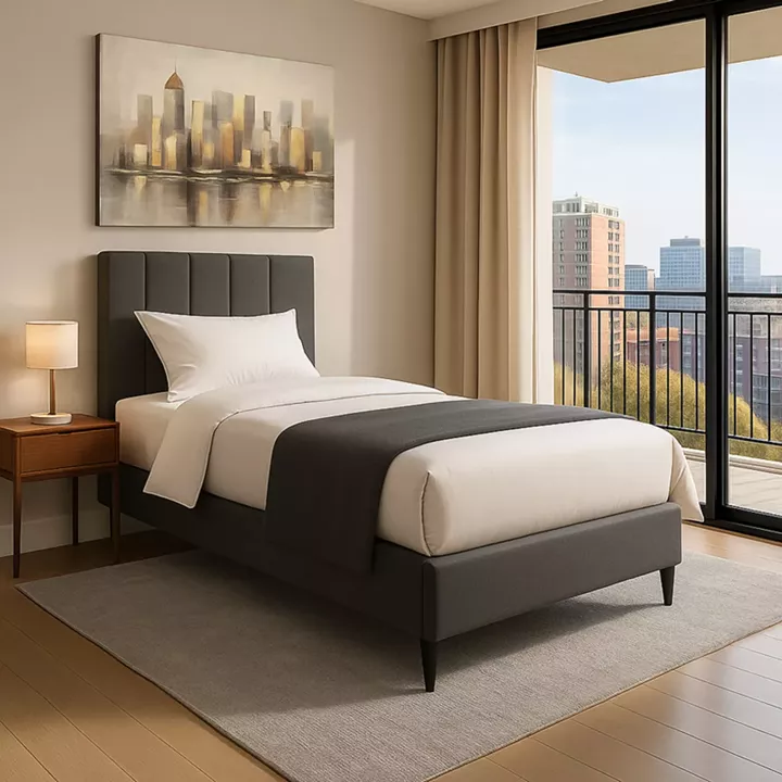 Moega pakoworld fabric bed in anthracite shade 90x200cm