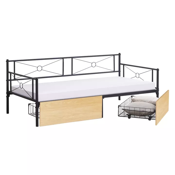 SOFA-BED BERNIE HM21120.02 METAL FRAME IN BLACK & SONAMA DRAWERS- FOR MATTRESS 190x90cm.