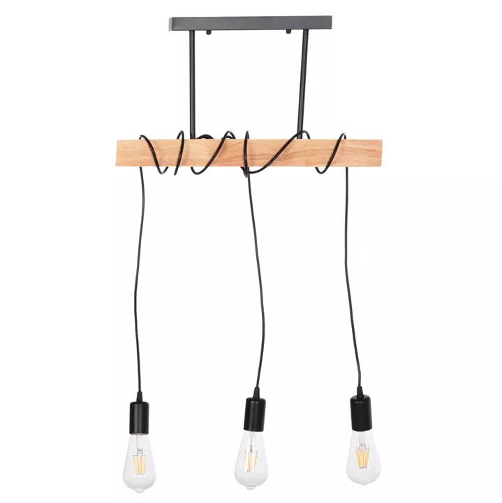 CEILING PENDANT 3-LIGHT FIXTURE VOLKS HM4658 METAL-WOOD 49.5x5x134.5Hcm.