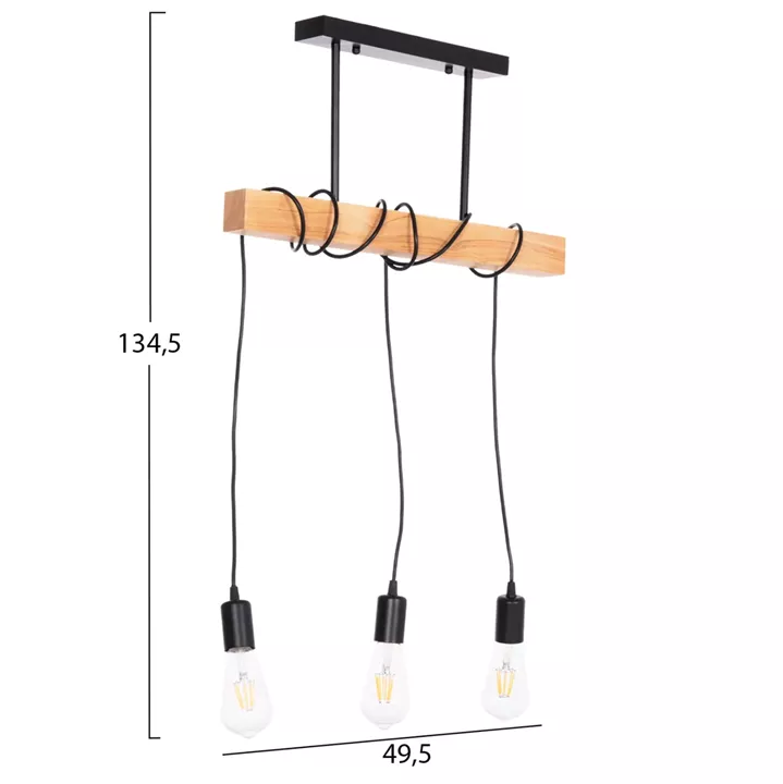 CEILING PENDANT 3-LIGHT FIXTURE VOLKS HM4658 METAL-WOOD 49.5x5x134.5Hcm.