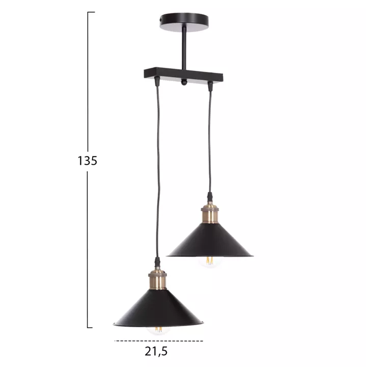CEILING PENDANT 2-LIGHT BELL HM7531.11 BLACK METAL-BRONZE SOCKET Φ21,5x135Hcm.